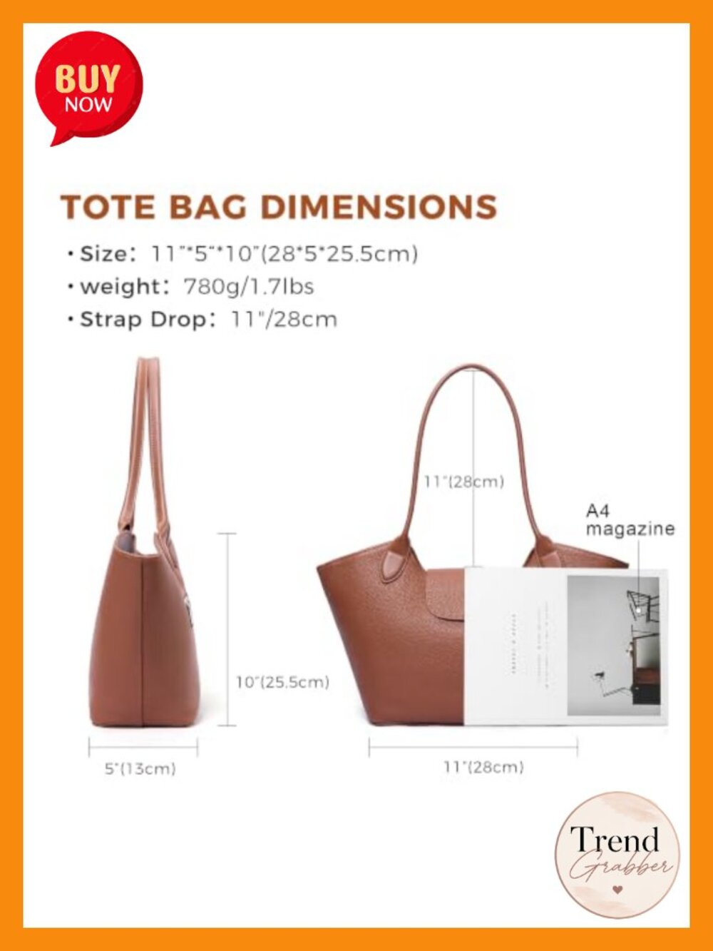 Genuine Leather Tote Bag for Women Roomy Shoulder Purse - Picture 6 of 6